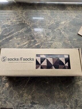 Men's Geometric Turkish Cotton Blend Socks - Brown/Black Sz 7-12 (5)pair In Box